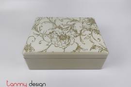 Cream rectangular lacquer box  hand-painted with chrysanthemum 22*27cm